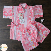[現貨] 日本直送 東商店嬰兒粉紅色兔仔條紋日本和服浴衣BB衫套裝 (80-95cm) - BB Dressup