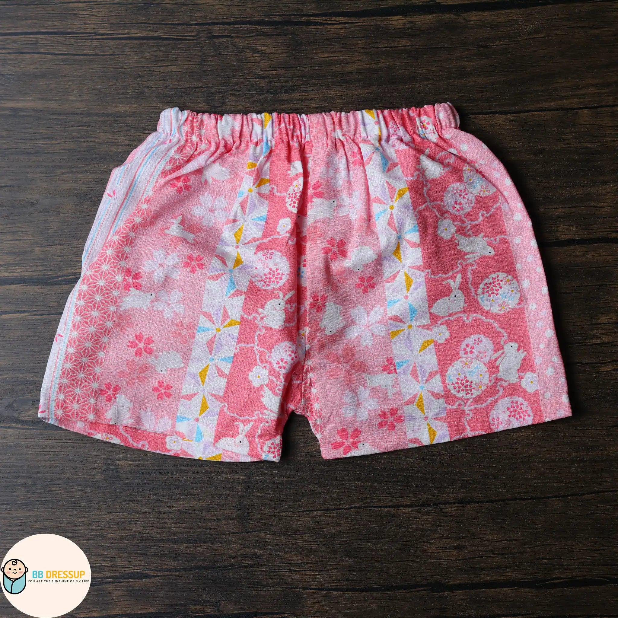 [現貨] 日本直送 東商店嬰兒粉紅色兔仔條紋日本和服浴衣BB衫套裝 - BB Dressup