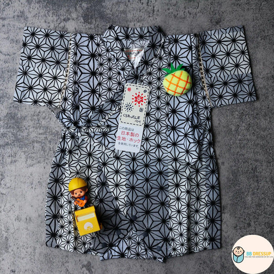[現貨] 日本直送 東商店嬰兒灰色幾何日本和服浴衣包屁衣/連身衣 (70-80cm) - BB Dressup