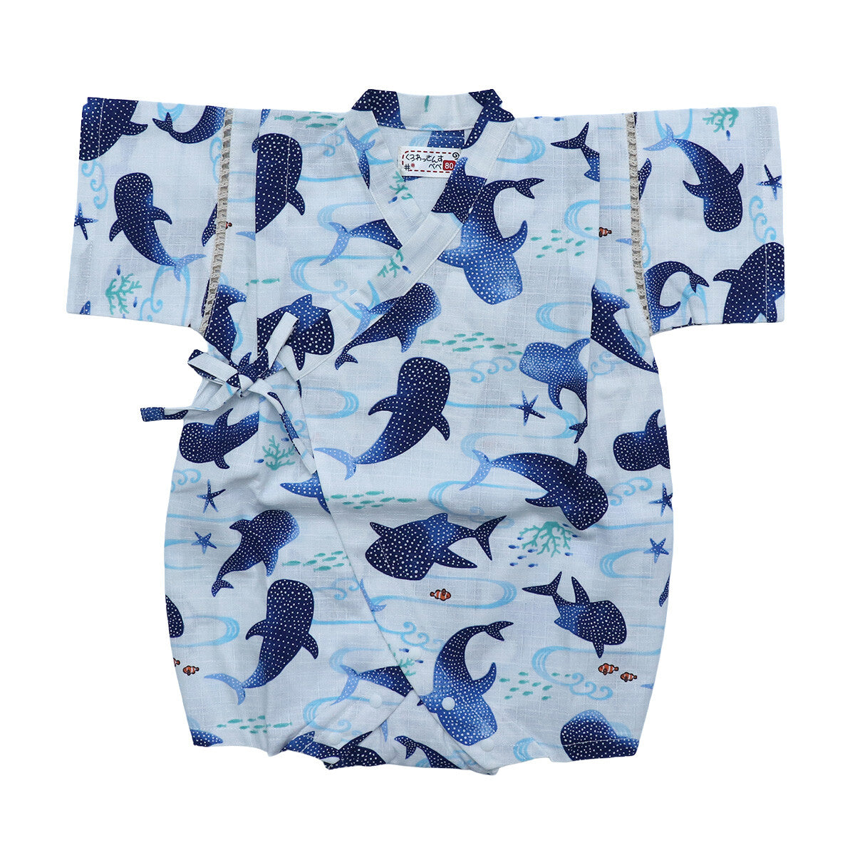 [現貨] 日本直送 東商店嬰兒淺藍色鯨鯊日本和服浴衣包屁衣/連身衣 (70-80cm) - BB Dressup