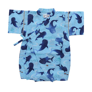 [現貨] 日本直送 東商店嬰兒深藍色鯨鯊日本和服浴衣包屁衣/連身衣 (70-80cm) - BB Dressup
