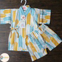 [現貨] 日本直送 東商店嬰兒黃色箭頭日本和服浴衣BB衫套裝 (90-95cm) - BB Dressup