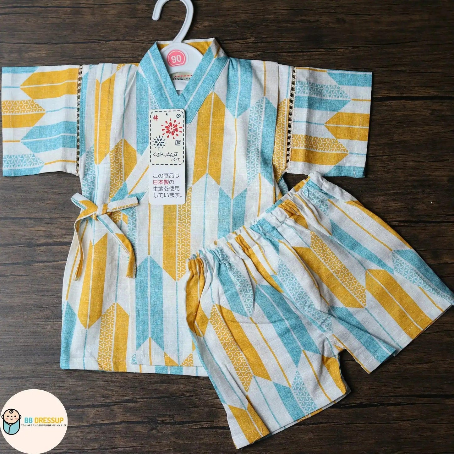 [現貨] 日本直送 東商店嬰兒黃色箭頭日本和服浴衣BB衫套裝 (90-95cm) - BB Dressup