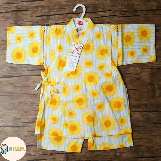 [現貨] 日本直送 東商店童裝白色太陽花日本和服浴衣套裝 (110-130cm) - BB Dressup