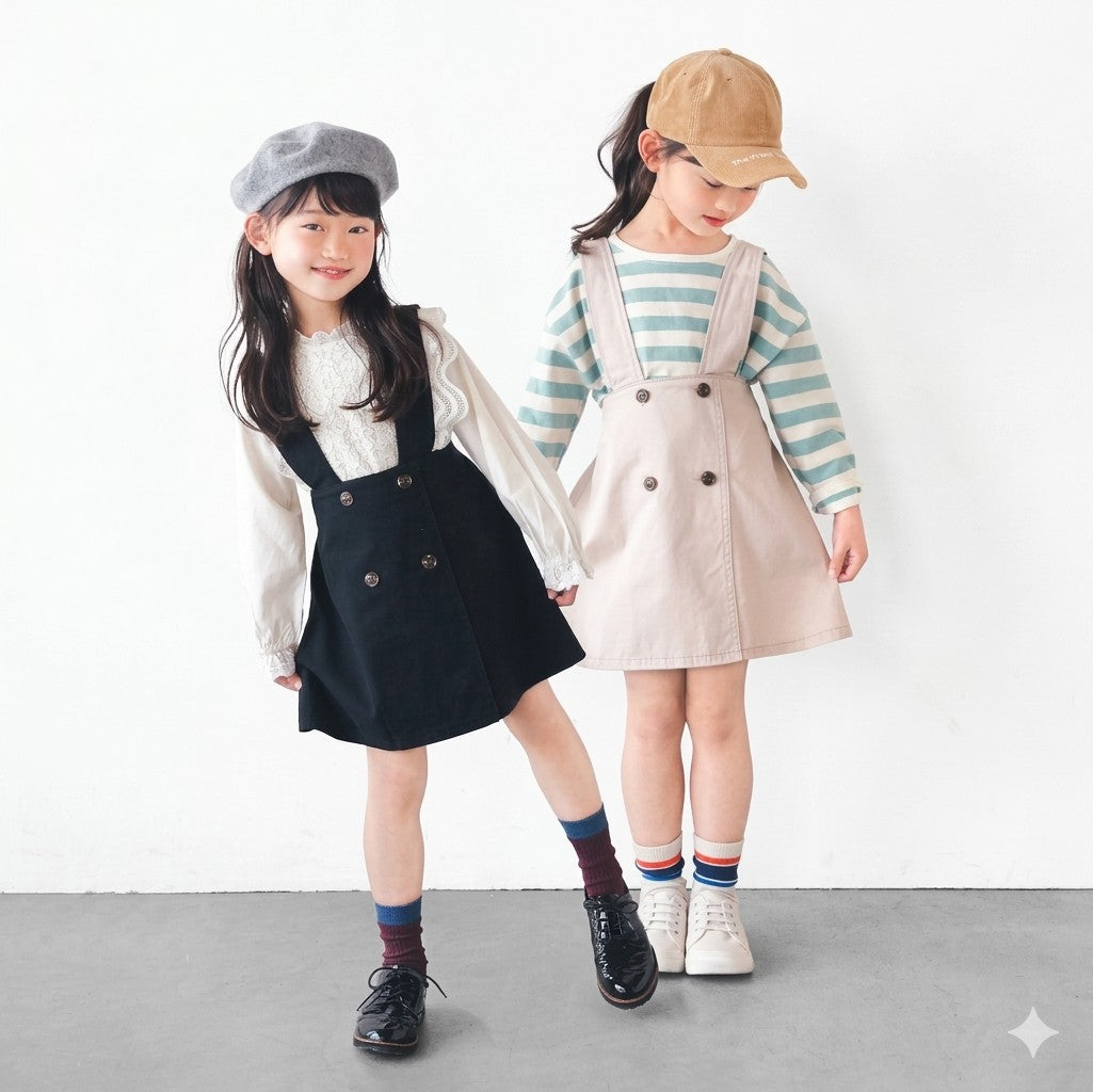 [現貨] 日本直送L.Copeck 女童黑色全棉吊帶裙 (100cm) - BB Dressup