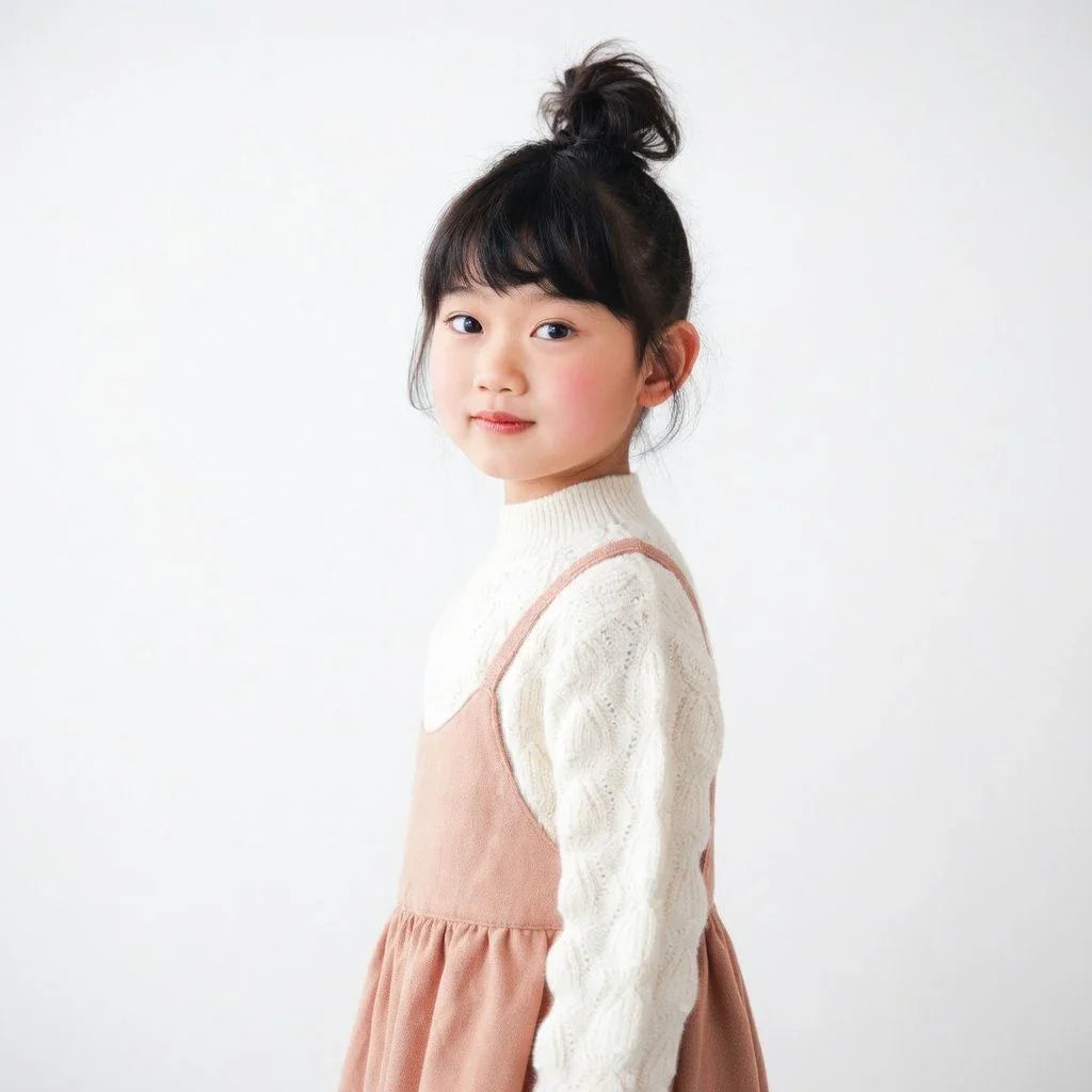 [現貨] 日本直送L.Copeck 女童米色全棉吊帶斜紋長裙 (100-130cm) - BB Dressup