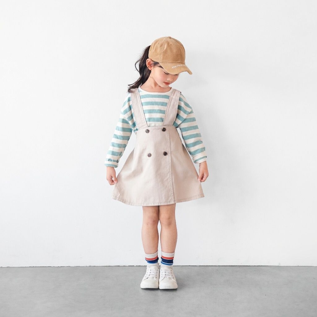 [現貨] 日本直送L.Copeck 女童米色全棉吊帶裙 (100cm) - BB Dressup