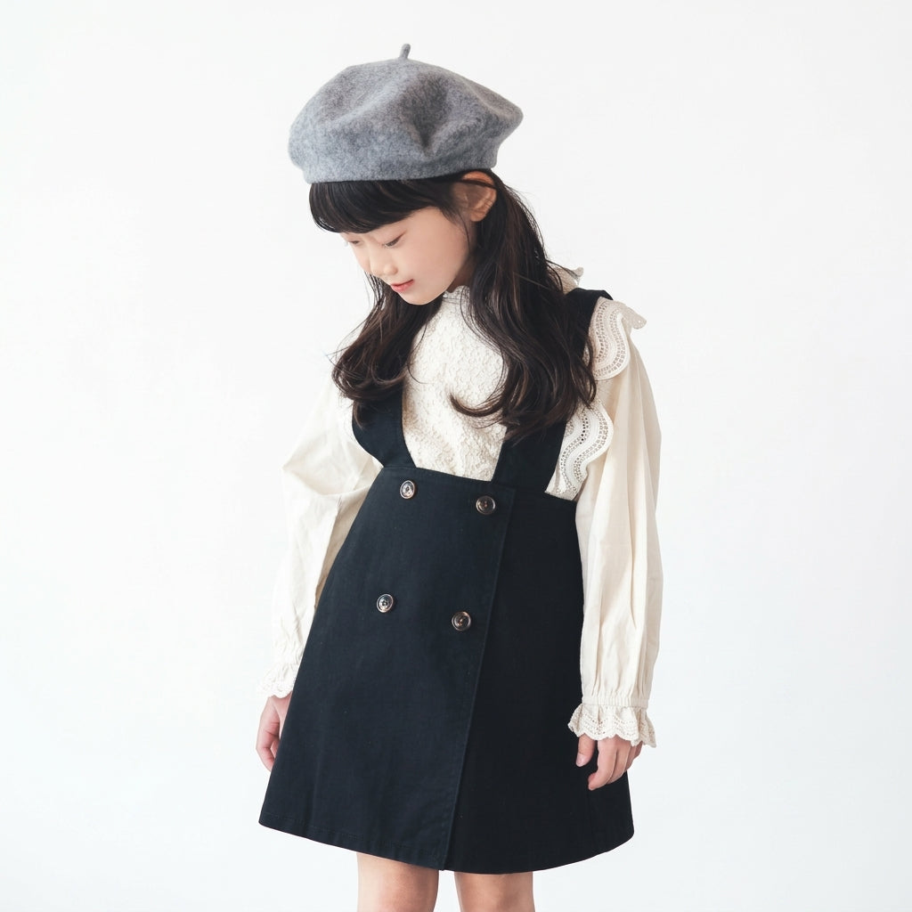 日本直送L.Copeck 女童黑色全棉吊帶裙