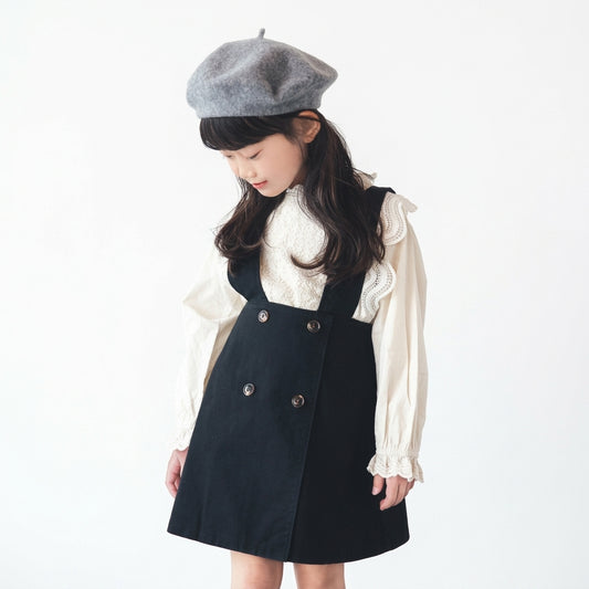 日本直送L.Copeck 女童黑色全棉吊帶裙
