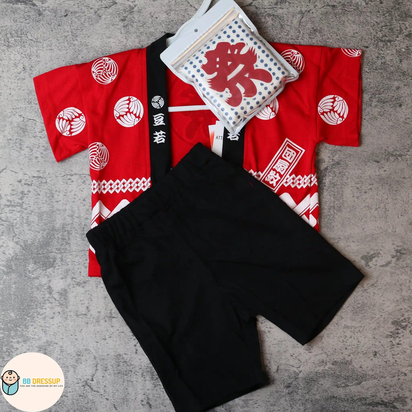 [現貨] 日本直送 Mam嬰兒紅色日本祭和服甚平BB衫套裝 (90-120cm) - BB Dressup