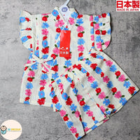 [現貨] 日本製 Mam 嬰兒淺黃色小花荷葉袖日本和服甚平BB衫套裝 - BB Dressup