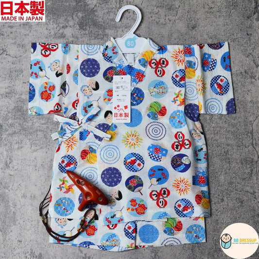 [現貨] 日本製 Mam 嬰兒白色祭典圓形日本和服甚平BB衫套裝 - BB Dressup