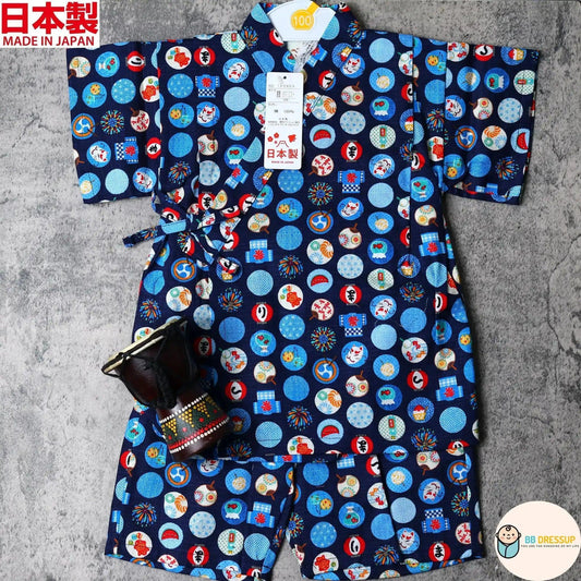 [現貨] 日本製 Mam 嬰兒藍色祭典圓形日本和服甚平BB衫套裝 (90-100cm) - BB Dressup