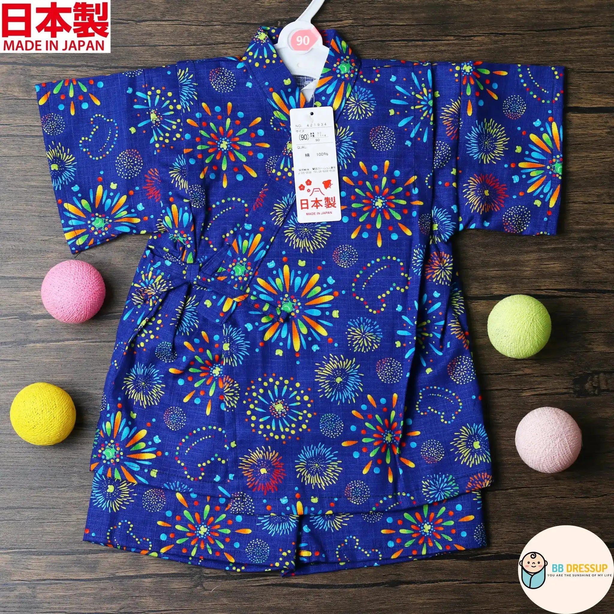 [現貨] 日本製 Mam 嬰兒藍色煙花日本和服甚平BB衫套裝 - BB Dressup