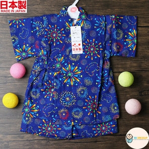 [現貨] 日本製 Mam 嬰兒藍色煙花日本和服甚平BB衫套裝 - BB Dressup