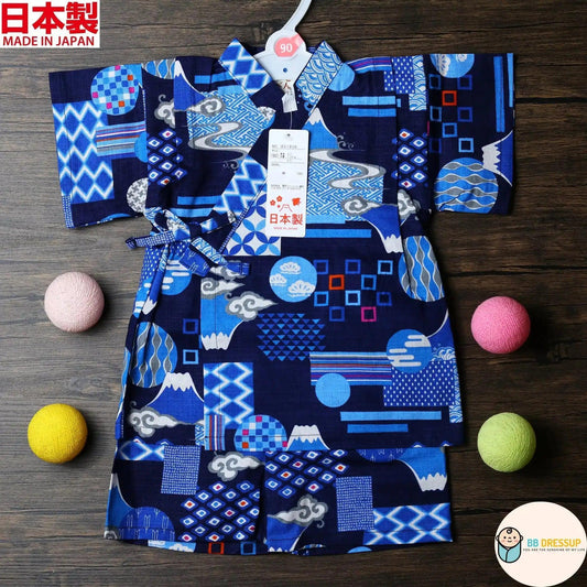 [現貨] 日本製 Mam 嬰兒深藍色富士山和服甚平BB衫套裝 (90-95cm) - BB Dressup