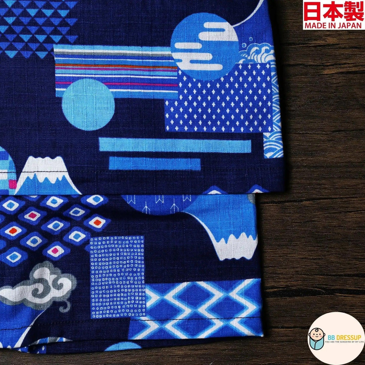 [現貨] 日本製 Mam 嬰兒深藍色富士山和服甚平BB衫套裝 (90-95cm) - BB Dressup