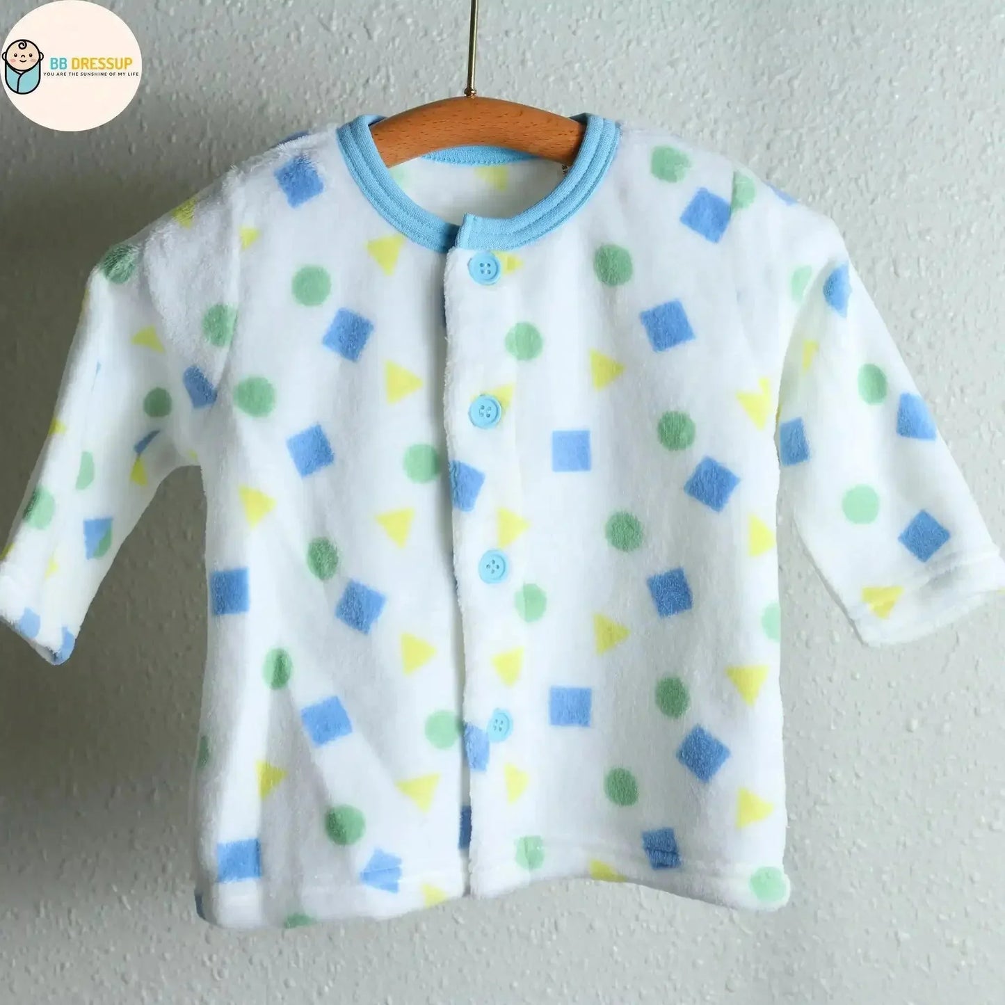 [現貨] 日本直送 Mam 嬰兒藍色幾何圖案暖肚睡衣/居家服套裝 (80-100cm) - BB Dressup