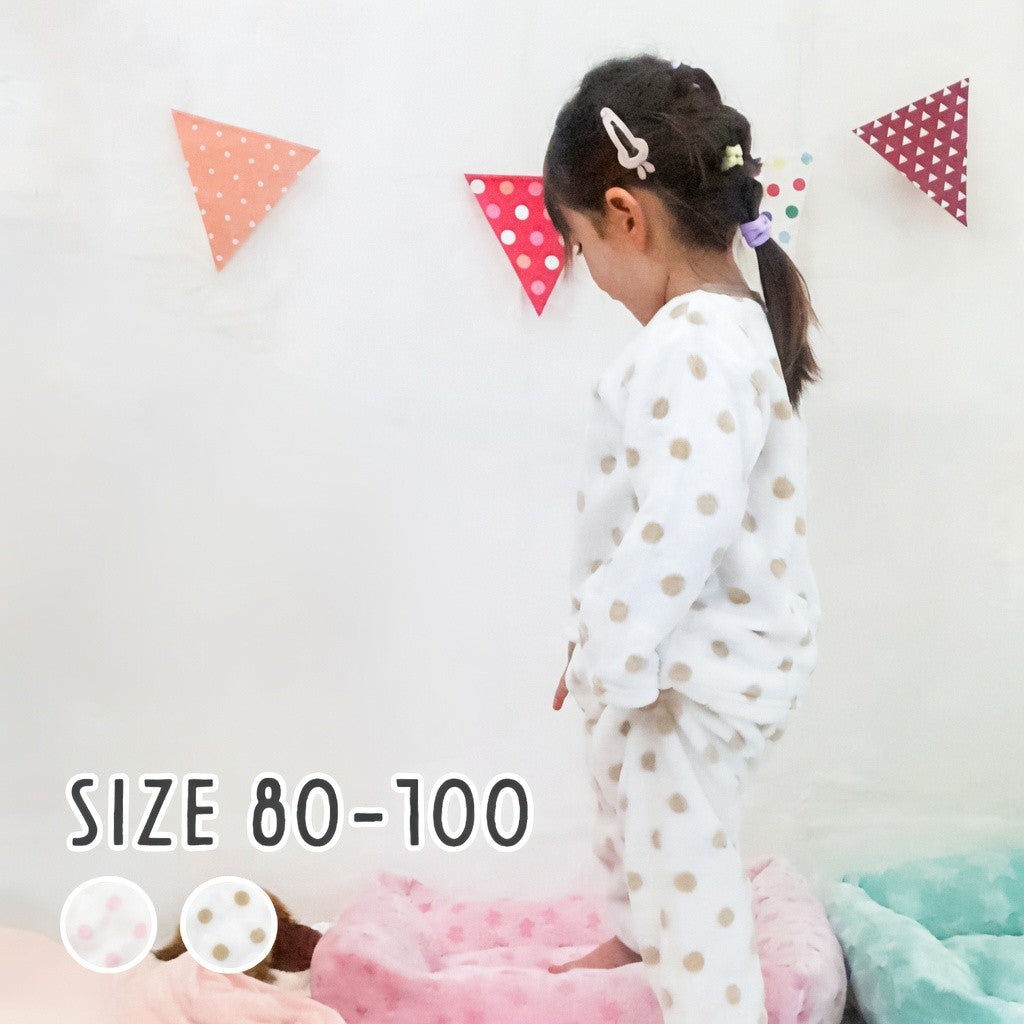 [現貨] 日本直送 Mam 嬰兒啡色波點暖肚睡衣套裝 (80-100cm) - BB Dressup