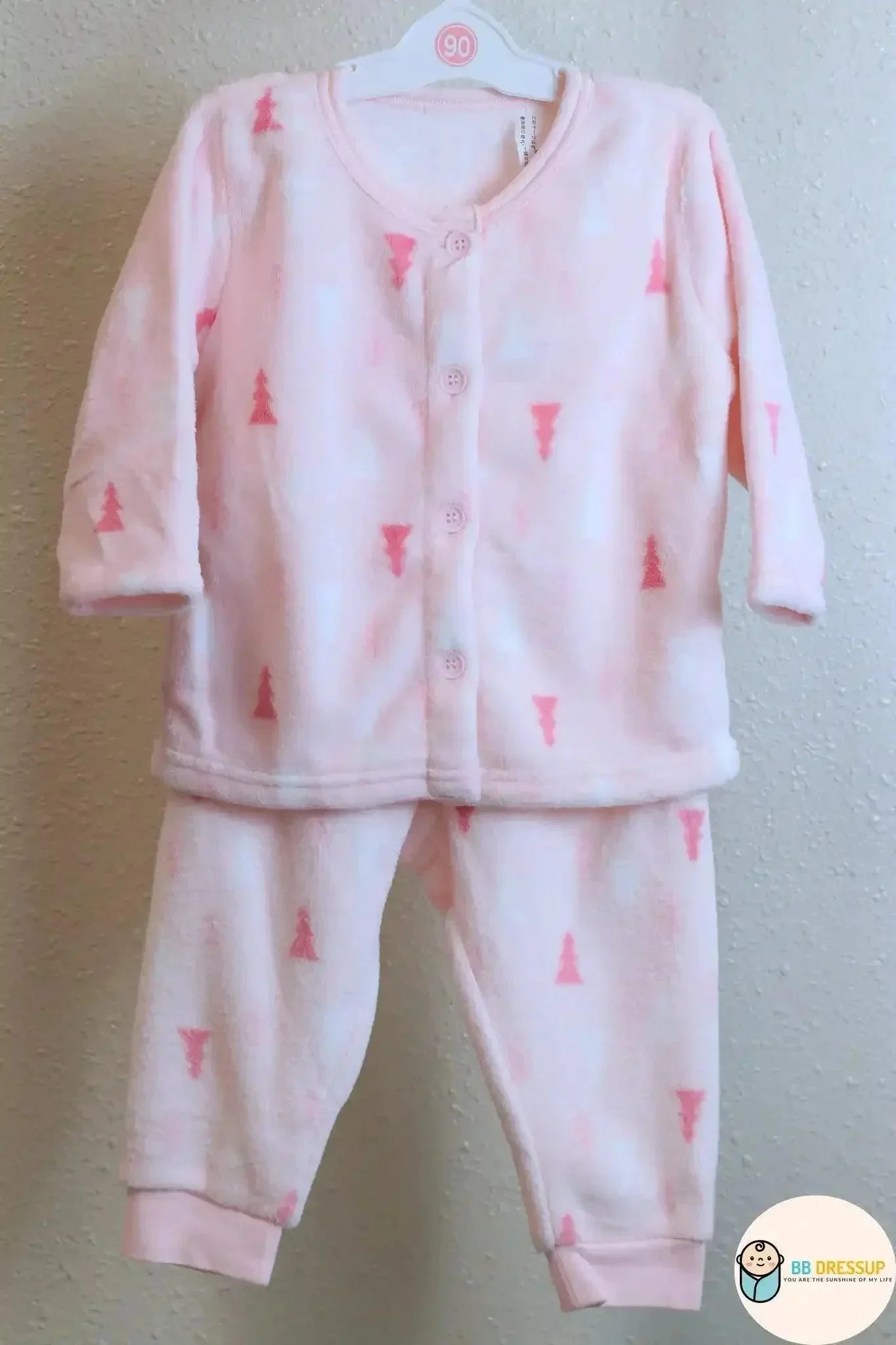 [現貨] 日本直送 Mam 嬰兒粉紅色聖誕樹暖肚睡衣套裝/居家服 (80-100cm) - BB Dressup