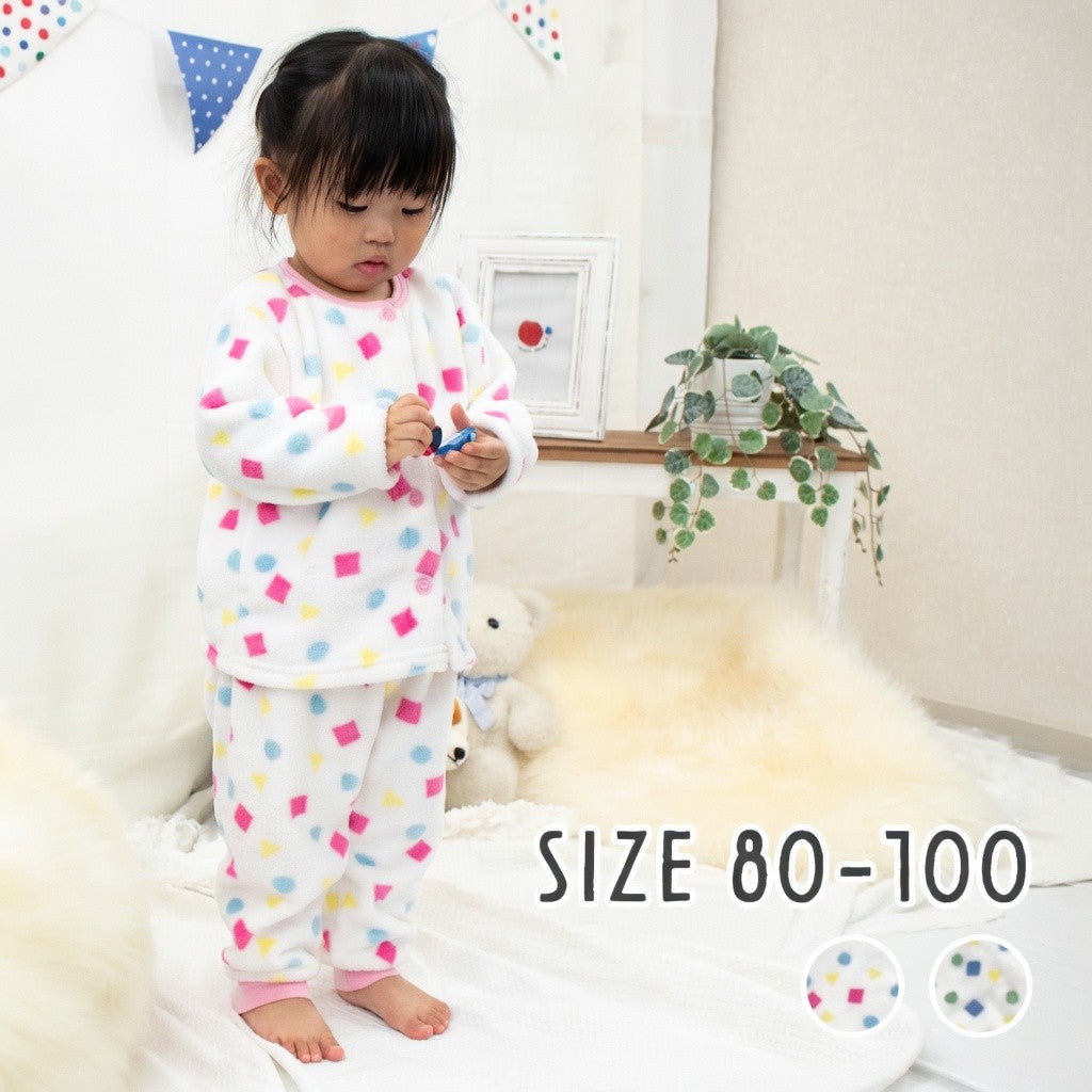 [現貨] 日本直送 Mam 嬰兒粉紅色幾何圖案暖肚睡衣套裝/居家服 (80-100cm) - BB Dressup