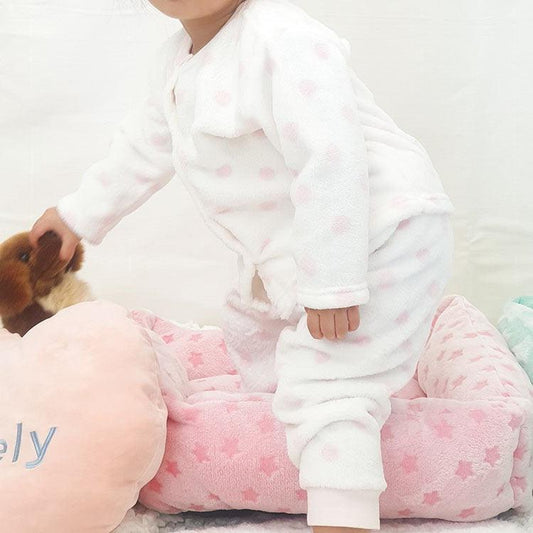 [現貨] 日本直送 Mam 嬰兒粉紅波點暖肚睡衣套裝 (80-100cm) - BB Dressup