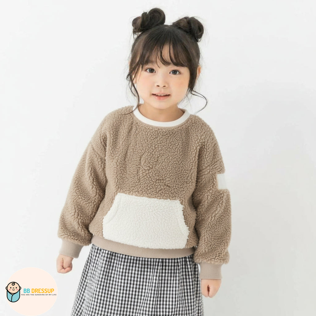 [現貨] 日本直送 Mam 幼童米色絨毛保暖圓領長袖衛衣 (80-100cm) - BB Dressup