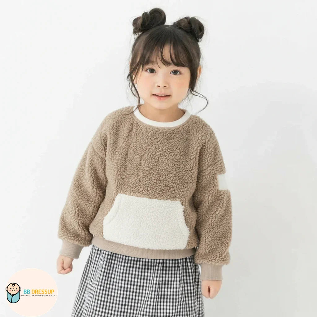[現貨] 日本直送 Mam 幼童米色絨毛保暖圓領長袖衛衣 (80-100cm) - BB Dressup