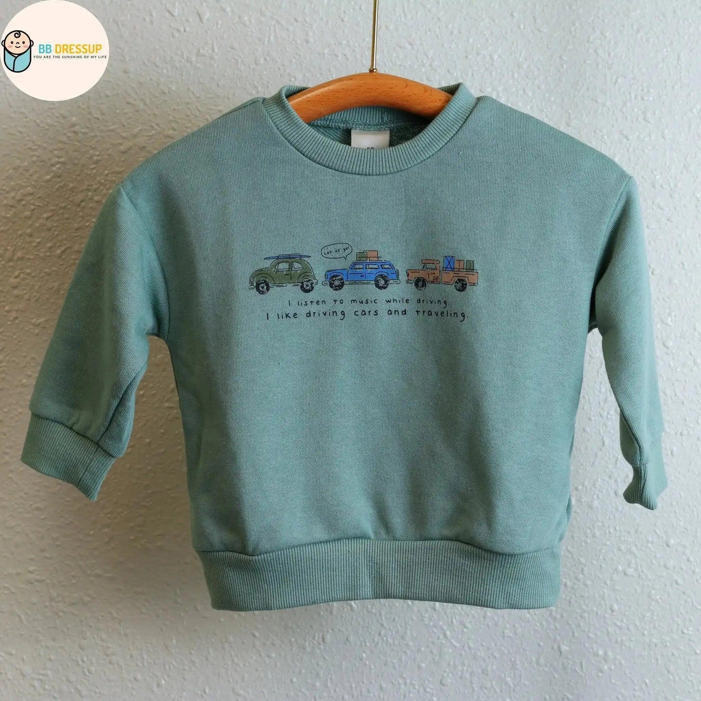 [現貨] 日本直送 Mam 幼童綠色車仔長袖衛衣 (80-90cm) - BB Dressup