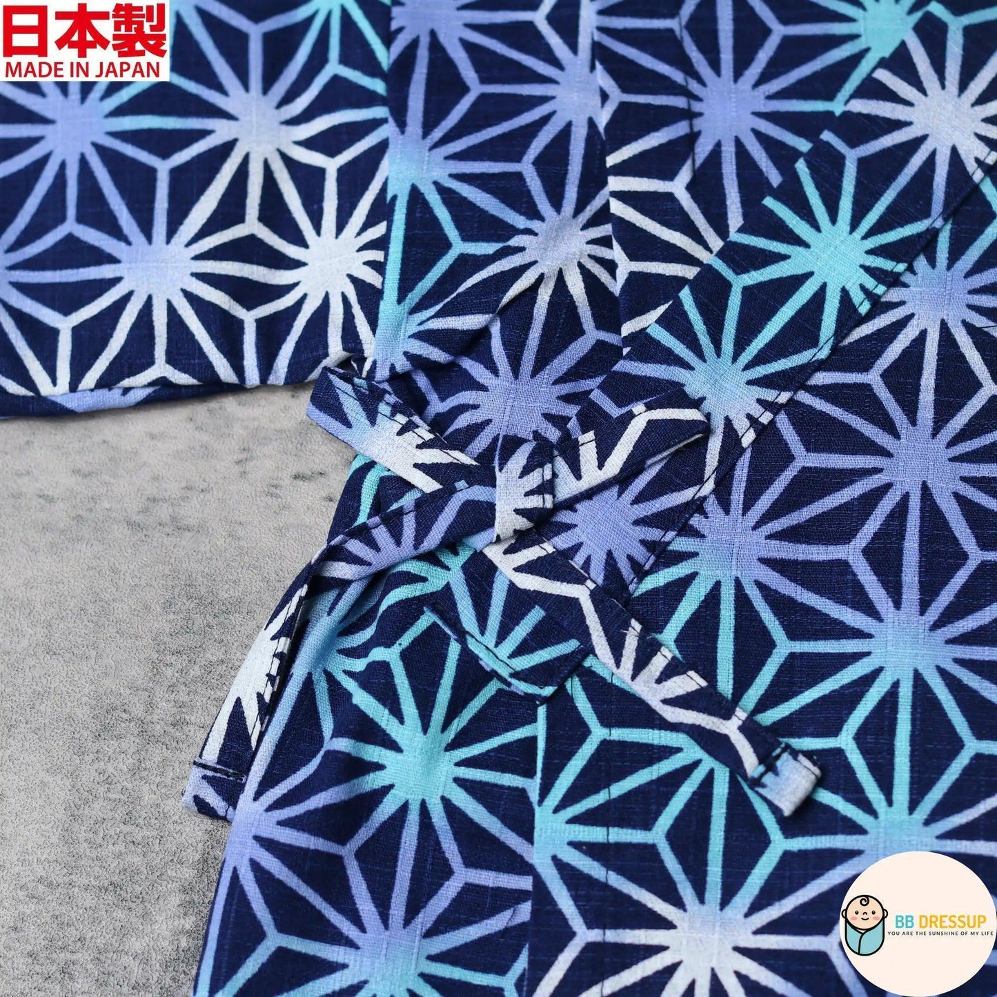 [現貨] 日本製 Mam 嬰兒深藍色十字麻葉甚平BB衫套裝 - BB Dressup