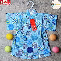 [現貨] 日本製 Mam 嬰兒淺藍色圓形傳統圖案日本和服甚平BB衫套裝 (80-90cm) - BB Dressup