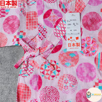 [現貨] 日本製 Mam 嬰兒粉紅色圓形傳統圖案日本和服甚平BB衫套裝 (90-95cm) - BB Dressup