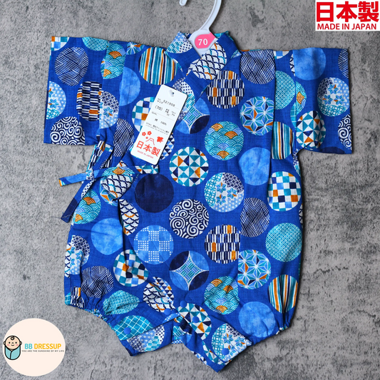 [現貨] 日本製 Mam 嬰兒藍色和風圖案圖案甚平連身衣/包屁衣 (70-80cm)
