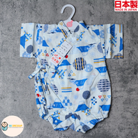 [現貨] 日本製 Mam 嬰兒白色麻富士山圖案圖案甚平連身衣/包屁衣 (70-80cm)