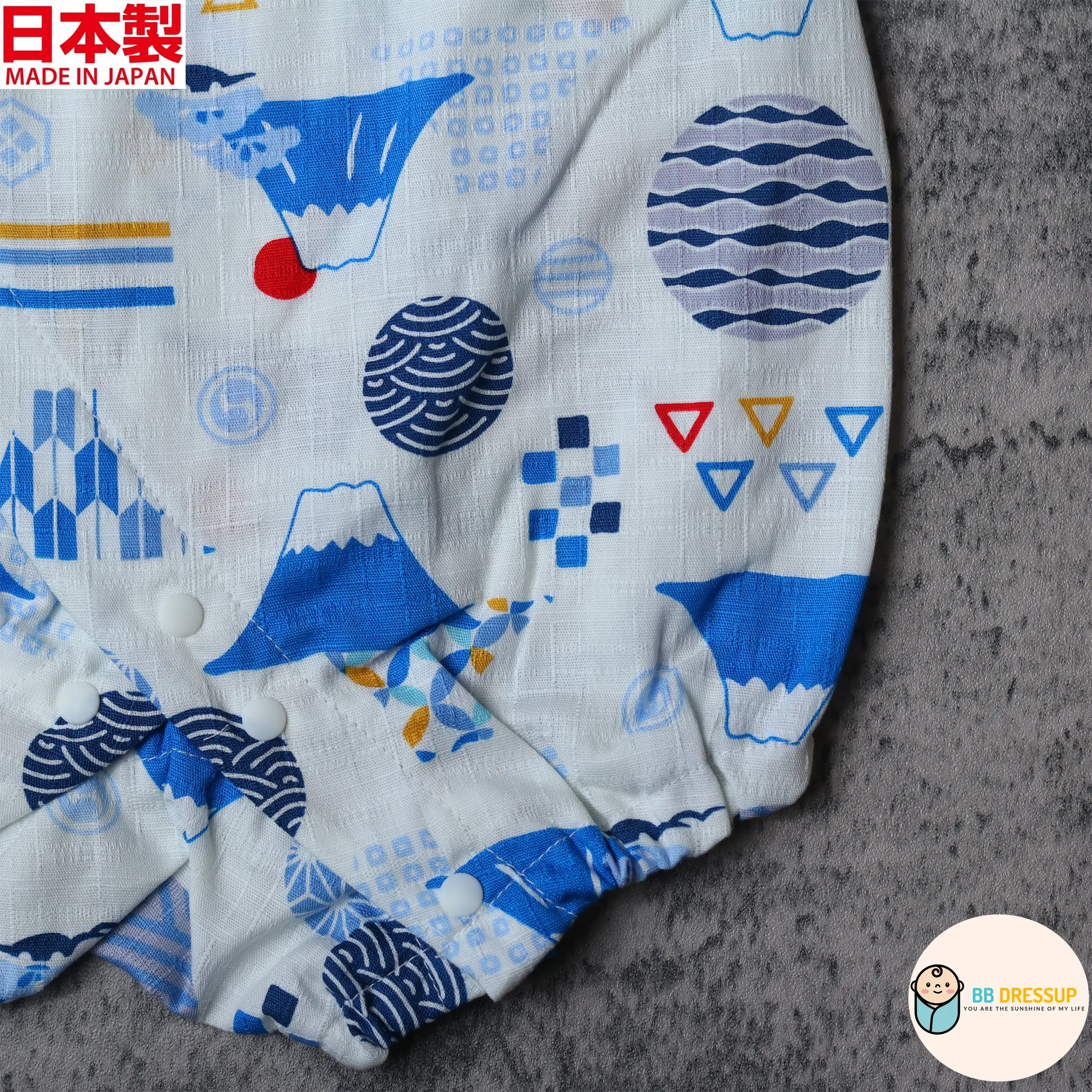 [現貨] 日本製 Mam 嬰兒白色麻富士山圖案圖案甚平連身衣/包屁衣 (70-80cm)