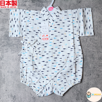 [現貨] 日本製 Mam 嬰兒白色小魚圖案甚平連身衣/包屁衣 (70-80cm)
