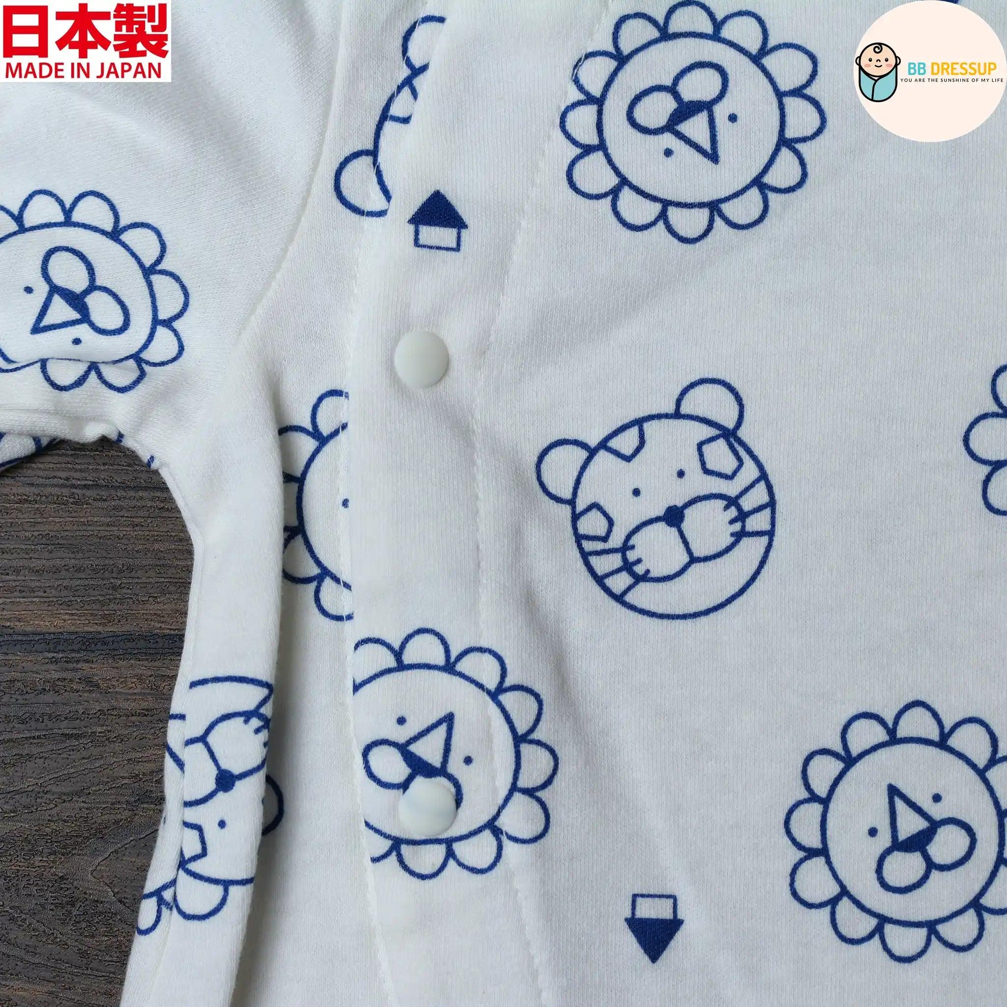 [現貨] 日本製 Mam 100%全棉藍色獅子嬰兒連身睡衣/居家服 - BB Dressup