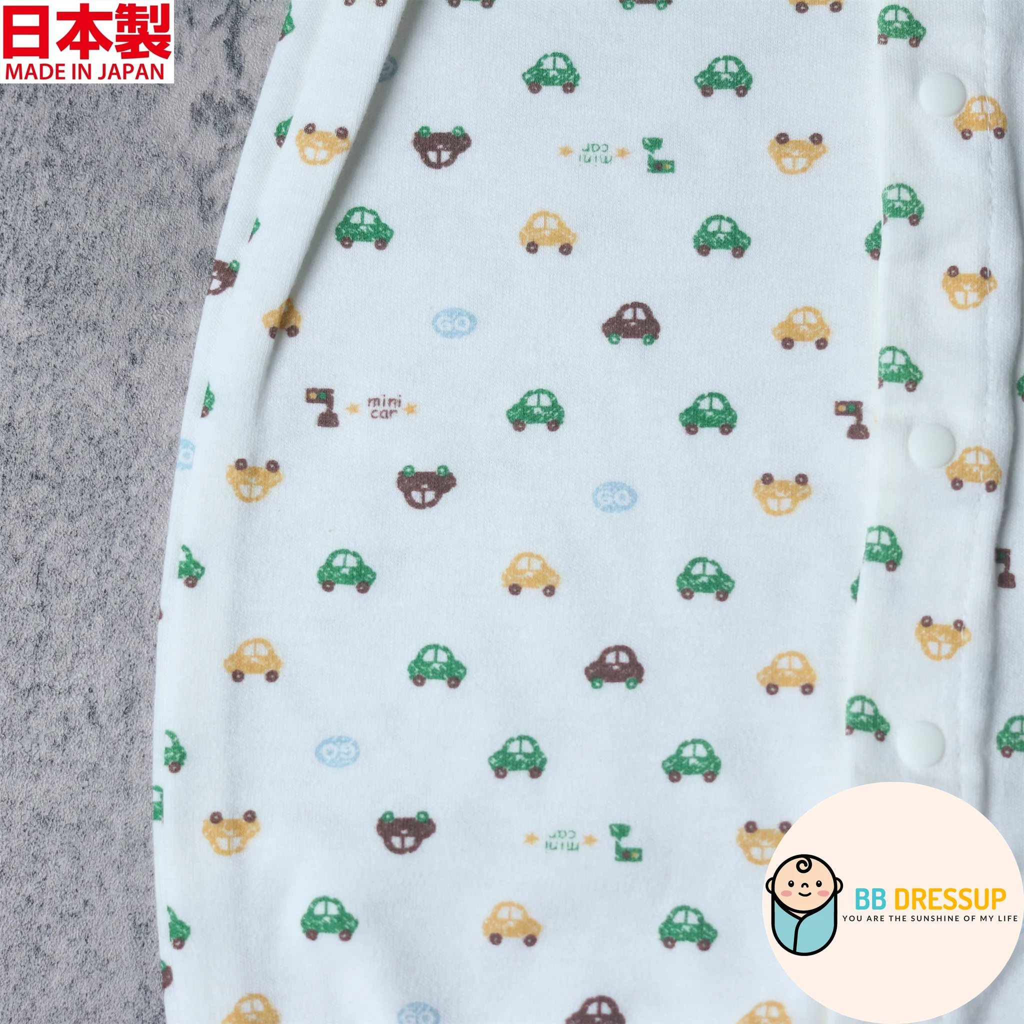 [現貨] 日本製 Mam 100%全棉甲蟲車仔嬰兒連身睡衣/居家服 (50-60cm) - BB Dressup