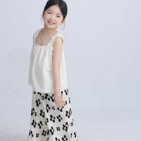 [現貨] 日本直送 Migaro 女童全棉白色印花荷葉邊寬長褲 (110cm) - BB Dressup