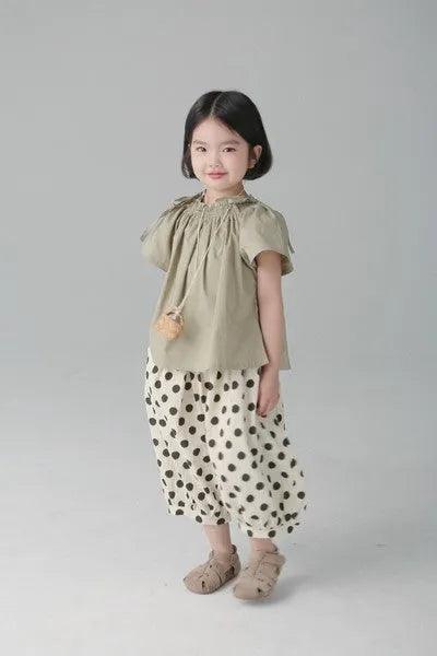 [現貨] 日本直送 Migaro 女童卡其綠束領短袖上衣 - BB Dressup