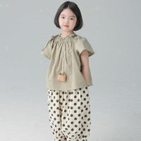 [現貨] 日本直送 Migaro 女童卡其綠束領短袖上衣 - BB Dressup