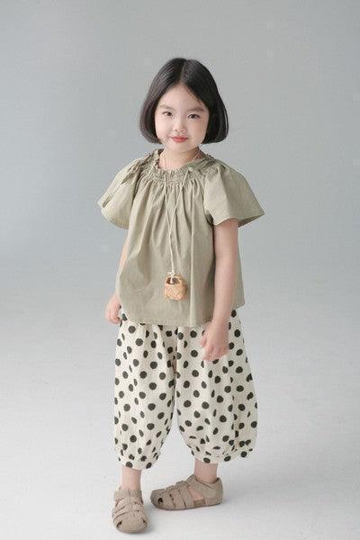 [現貨] 日本直送 Migaro 女童卡其綠束領短袖上衣 - BB Dressup