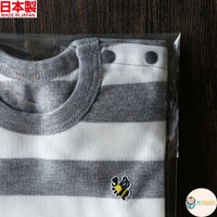 [現貨] 日本製村信 初生嬰兒淺灰橫間短袖連身衣 - BB Dressup