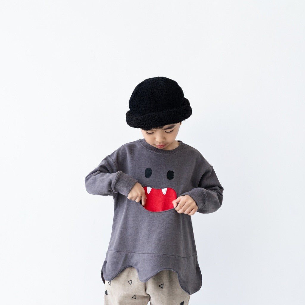 [現貨] 日本直送 Nico Hrat 童裝 炭灰色大頭幽靈 長袖衛衣 (100-120cm) - BB Dressup