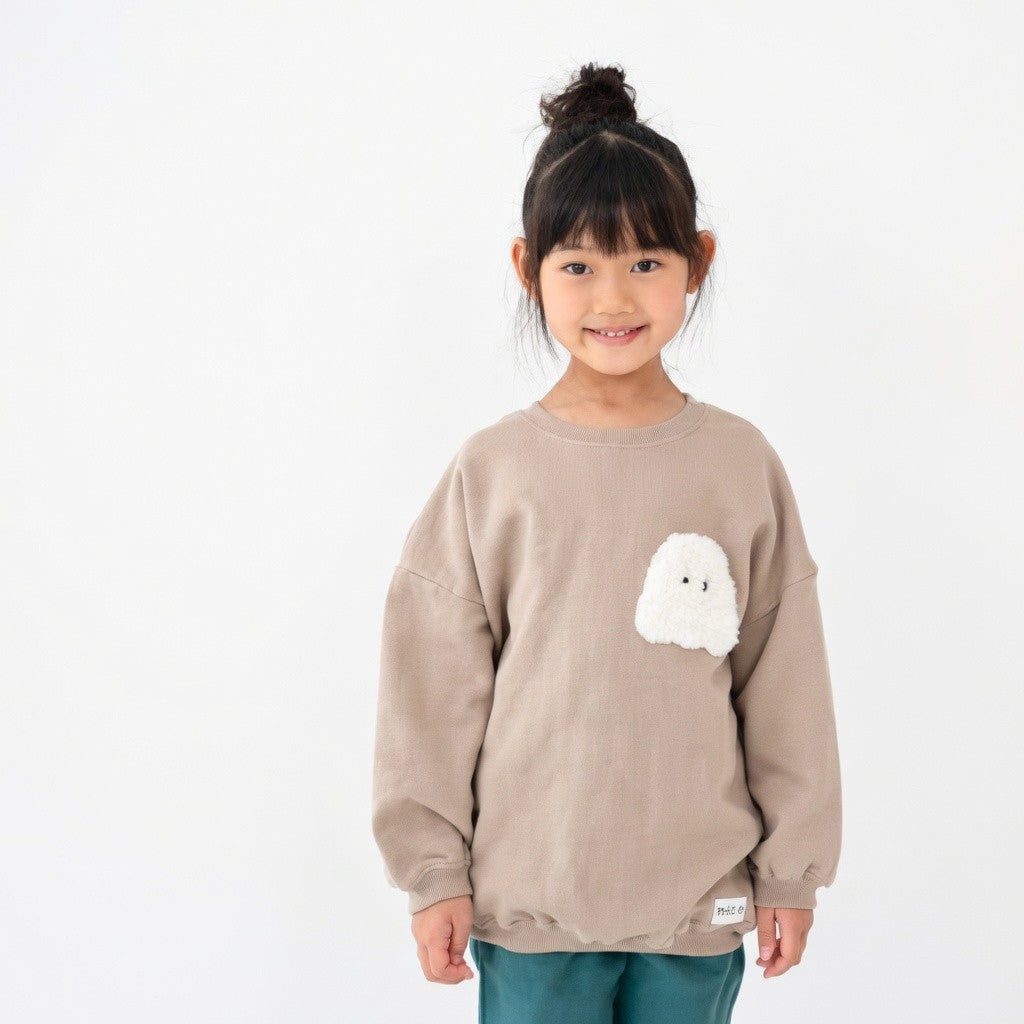 [現貨] 日本直送 Nico Hrat 童裝 淺啡色 幽靈口袋 長袖衛衣 (100-120cm) - BB Dressup