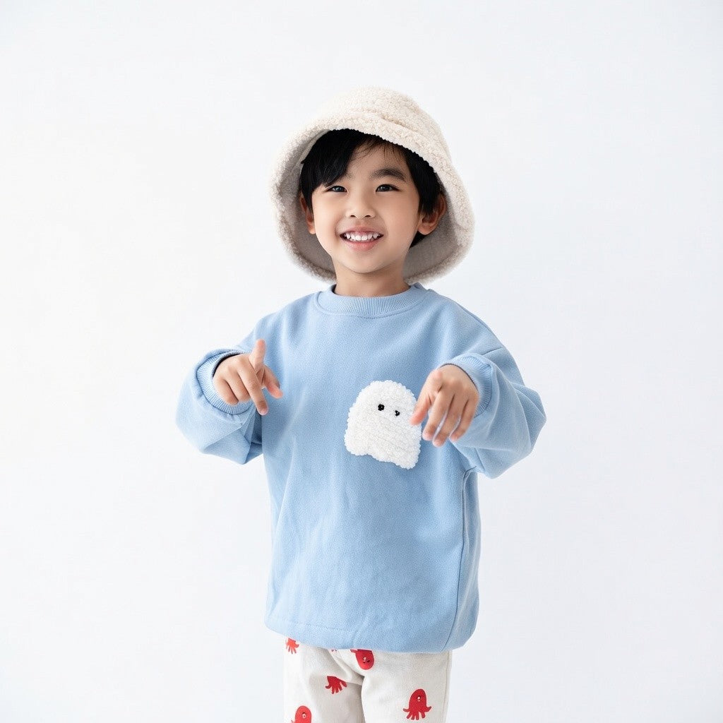 [現貨] 日本直送 Nico Hrat 童裝 粉藍色 幽靈口袋 長袖衛衣 (100-120cm) - BB Dressup