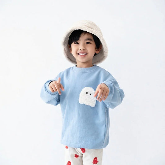[現貨] 日本直送 Nico Hrat 童裝 粉藍色 幽靈口袋 長袖衛衣 (100-120cm) - BB Dressup