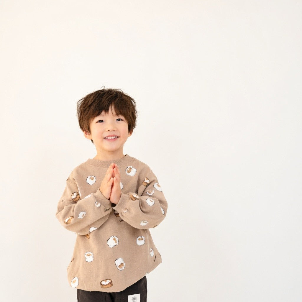 [現貨] 日本直送 Nico Hrat 童裝 燒賣造型 淺啡色 長袖衛衣 (90-130cm) - BB Dressup