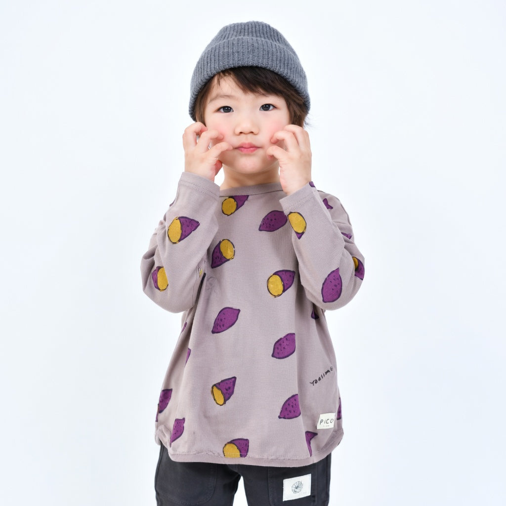 [現貨] 日本直送 Nico Hrat 童裝 淺啡色紅薯圖案 長袖T恤 (110-120cm) - BB Dressup