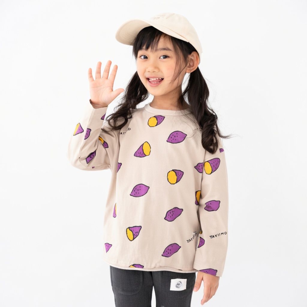 [現貨] 日本直送 Nico Hrat 童裝 米色紅薯圖案 長袖上衣 (120cm) - BB Dressup